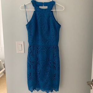 Embroidered blue Adelyn Rae cocktail dress